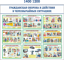 Стенд Гражданская оборона и ЧС. (9 плакатов А3) (1400х1200; Пластик ПВХ 4 мм, алюминиевый профиль; )